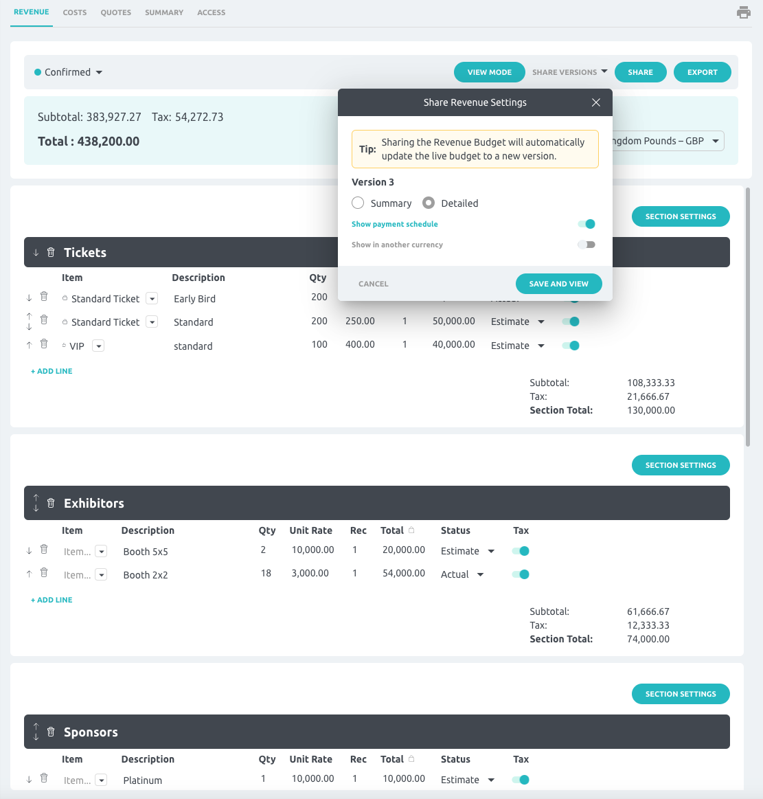 Joi Budget Only event budgeting tool specifically for events